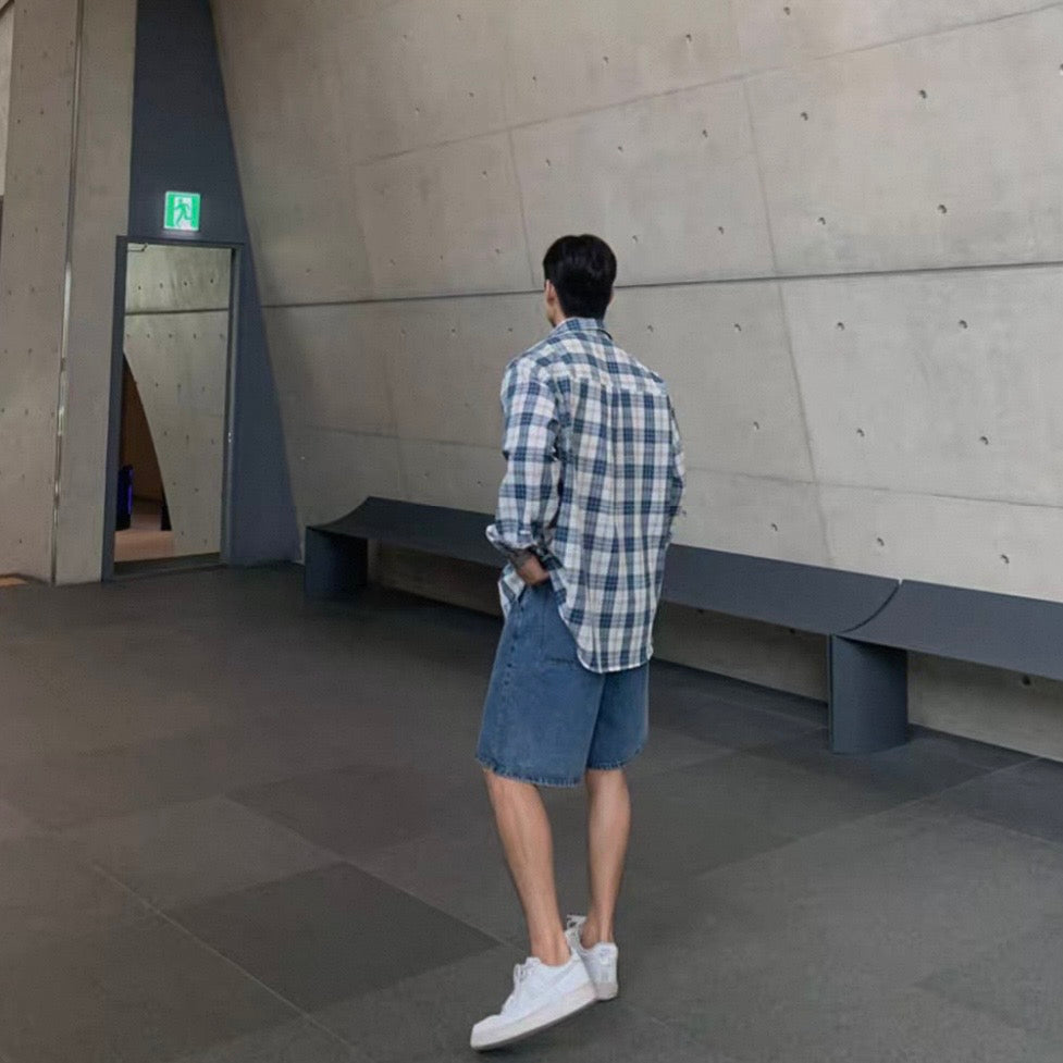 Casual Blue Plaid Shirt