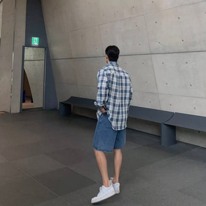 Casual Blue Plaid Shirt