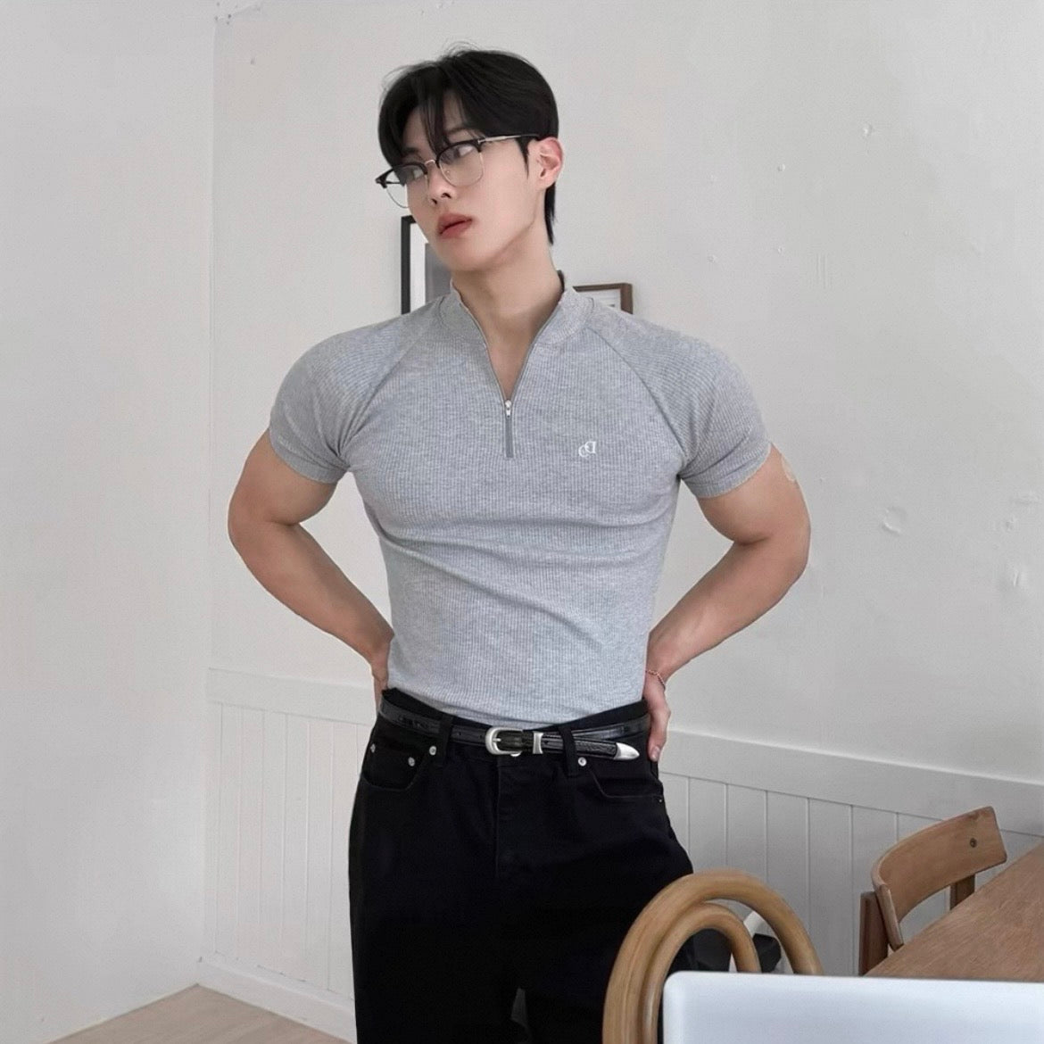 Textured Half-Zip Fitness T-Shirt