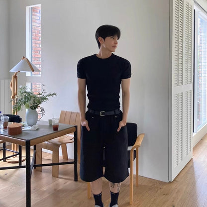 Textured Ribbed Slim-Fit T-Shirt