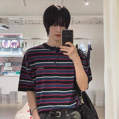 Retro Striped Henley T-Shirt