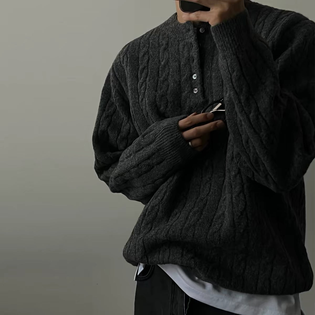 Cable Knit Henley Sweater