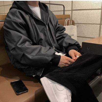 Trendy Hooded Leather Jacket