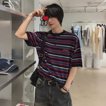 Retro Striped Henley T-Shirt