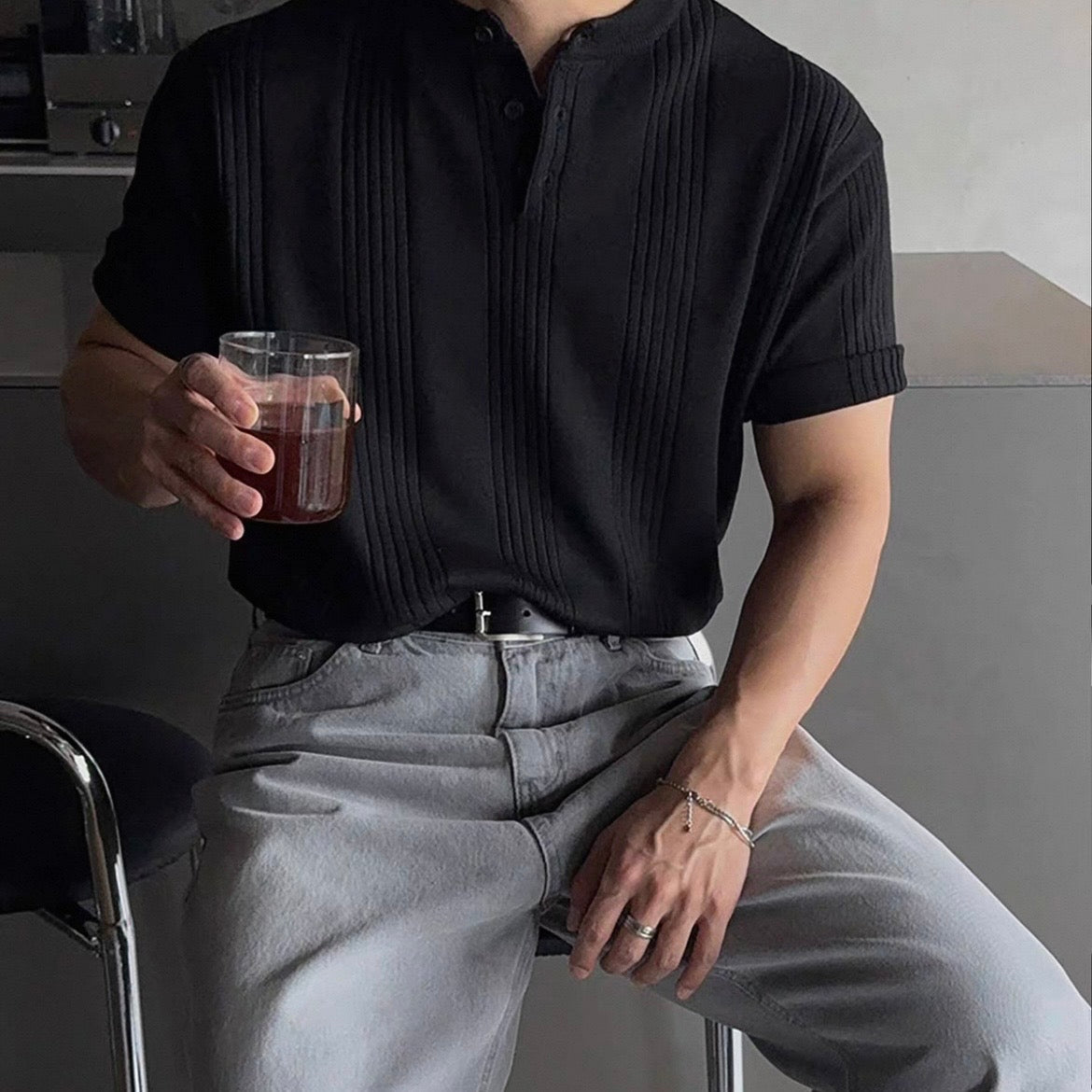 Casual Stripe Knit T-Shirt