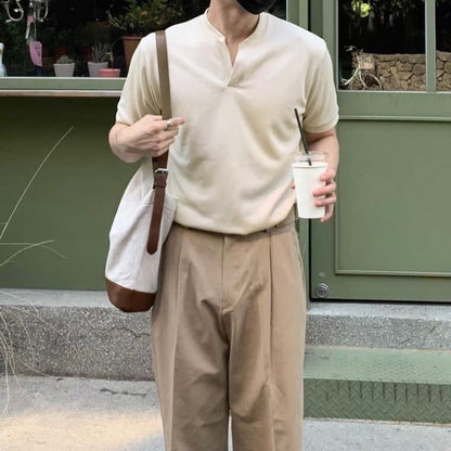 Korean V-Neck Cotton T-Shirt