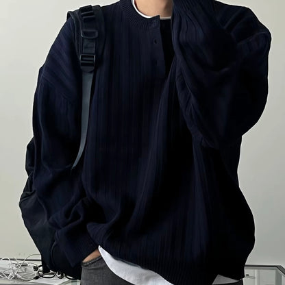Oversized Ribbed Henley Knit Sweater