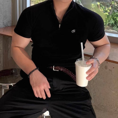 Textured Half-Zip Fitness T-Shirt