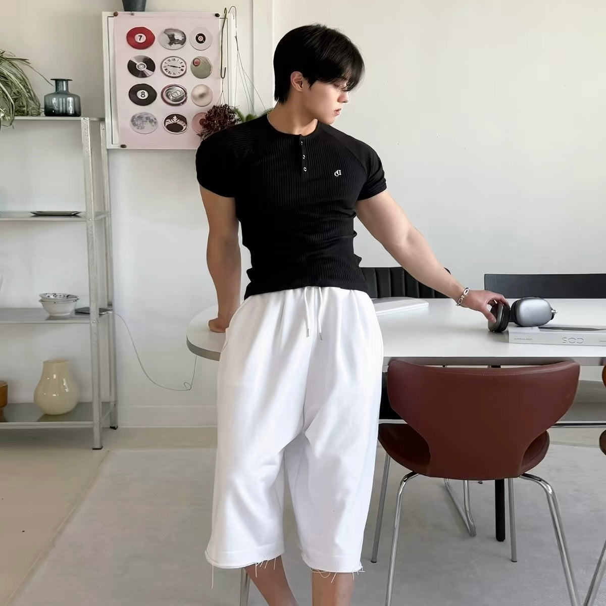 Textured Henley Short-Sleeve T-Shirt