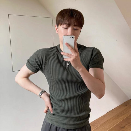 Textured Ribbed Slim-Fit T-Shirt