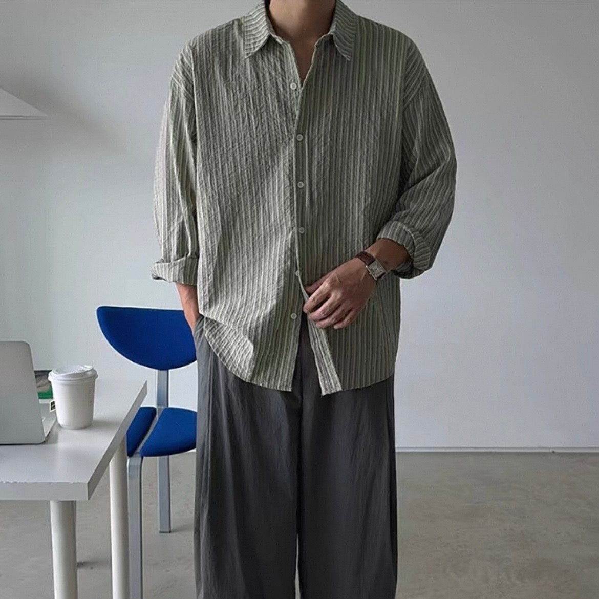 Korean-Style Striped Casual Shirt