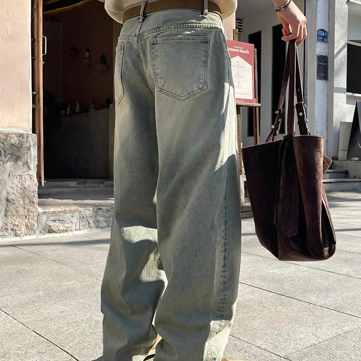 Vintage Wash Wide Denim Pants