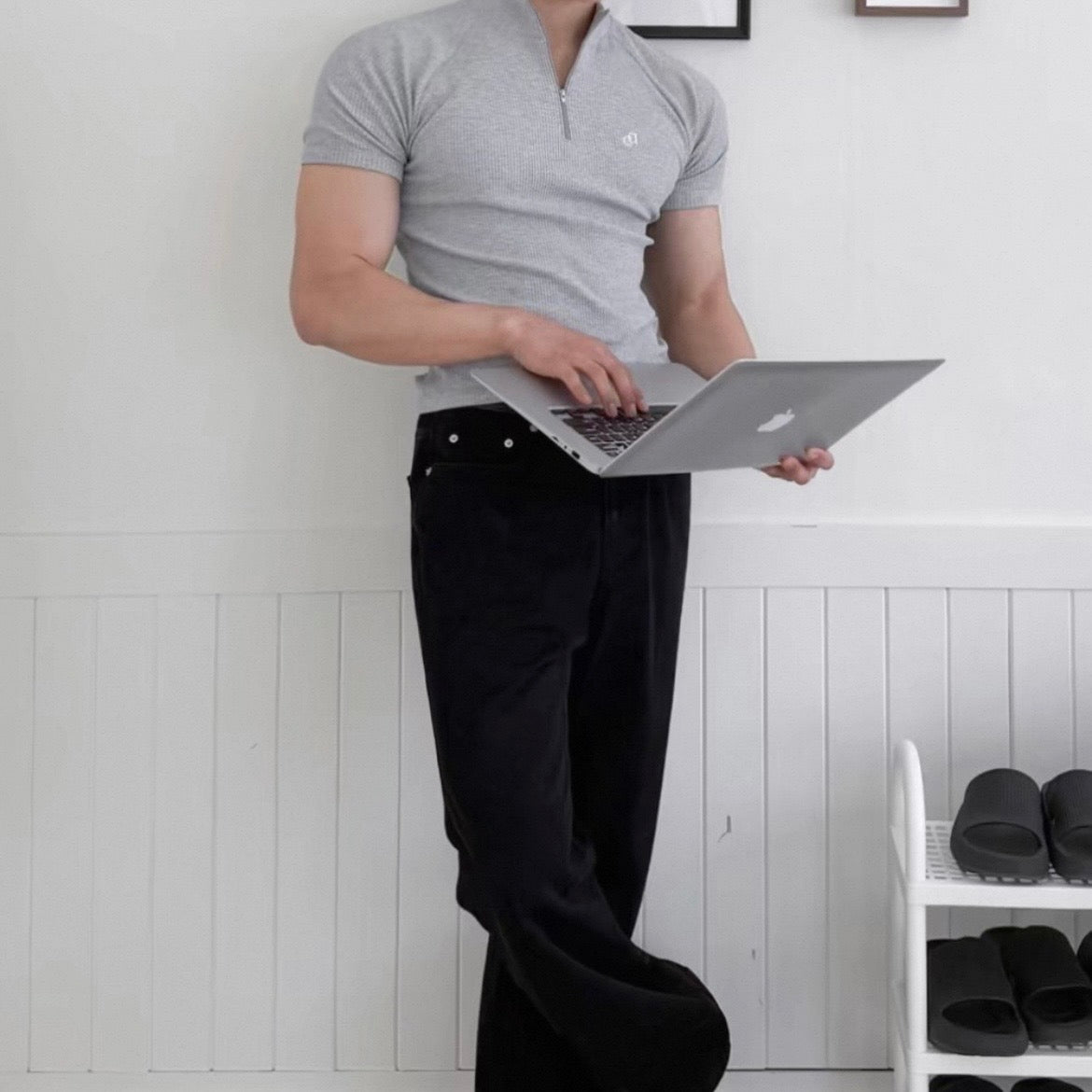Textured Half-Zip Fitness T-Shirt