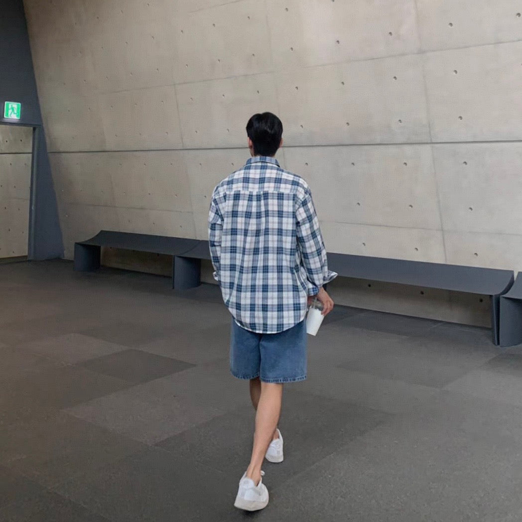 Casual Blue Plaid Shirt