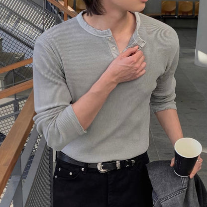 Ribbed Henley Neck Knit