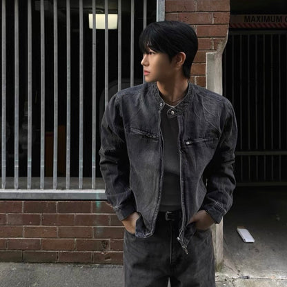 Vintage Wash Collarless Jacket
