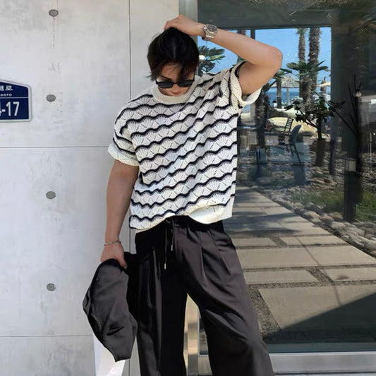 Korean Striped Casual Knit T-shirt
