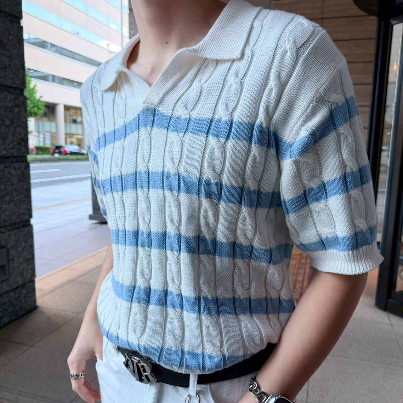 Short-Sleeved Stripe Trend Knit