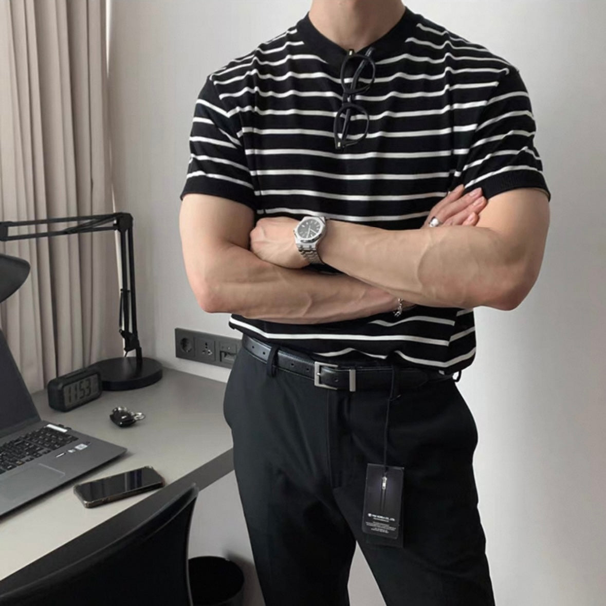 Loose Fit Black Striped Tee