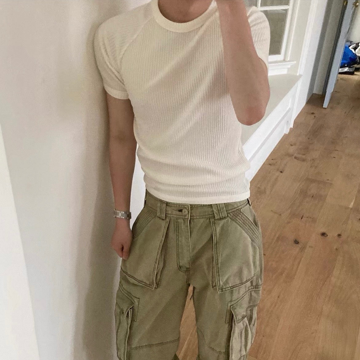 Textured Ribbed Slim-Fit T-Shirt