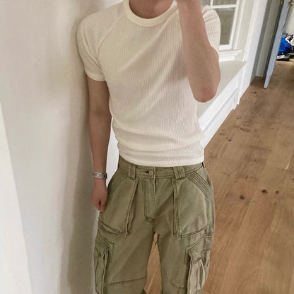 Textured Ribbed Slim-Fit T-Shirt