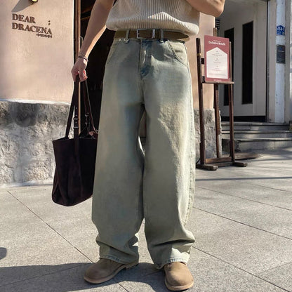 Vintage Wash Wide Denim Pants