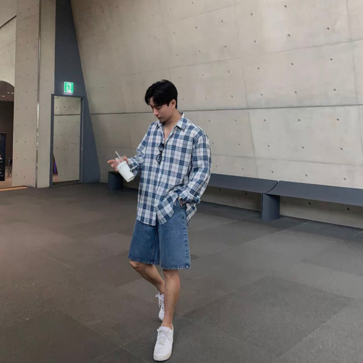 Casual Blue Plaid Shirt