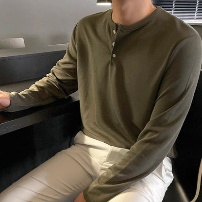 Men's Solid Color Henry Long Sleeve