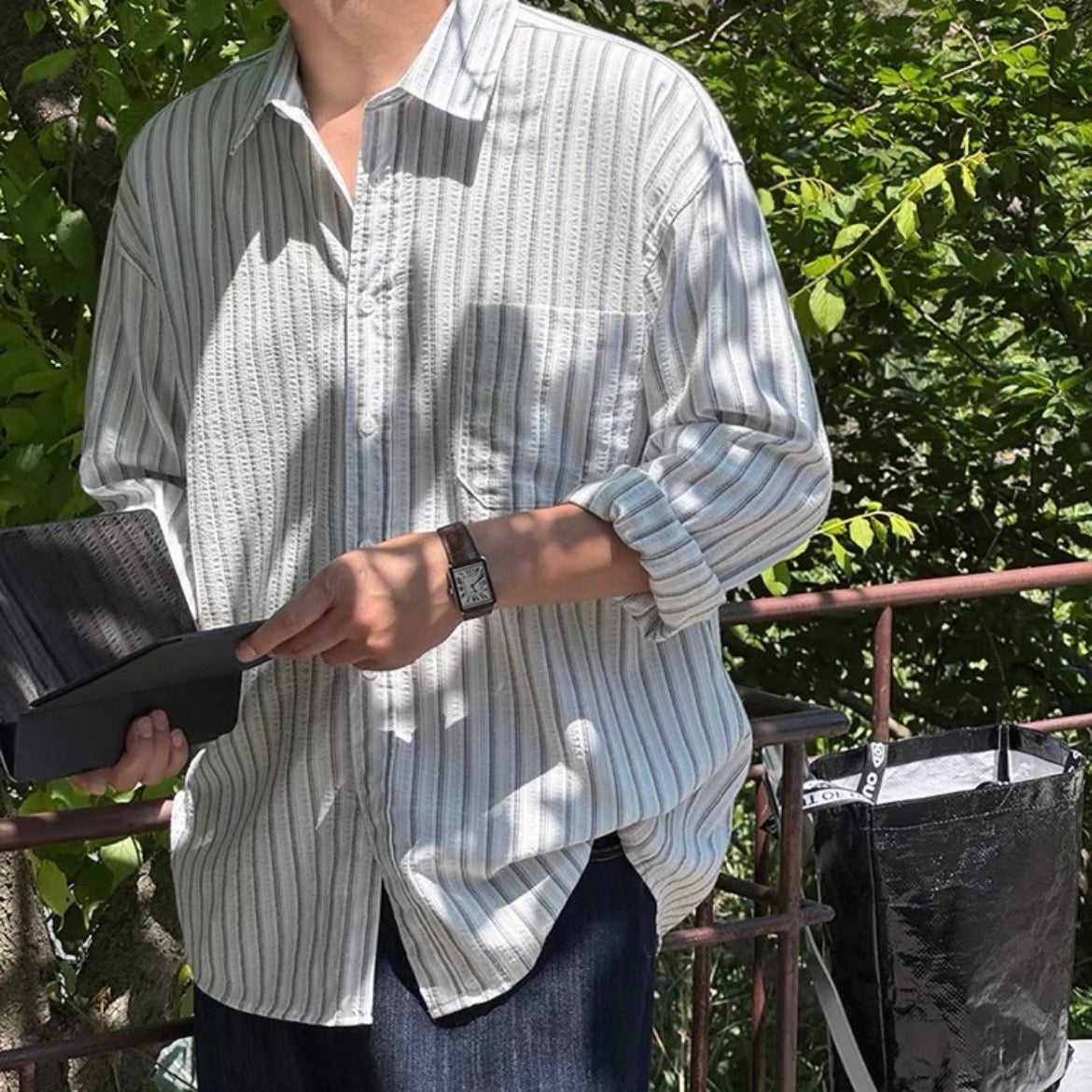 Textured Stripe Relaxed Shirt