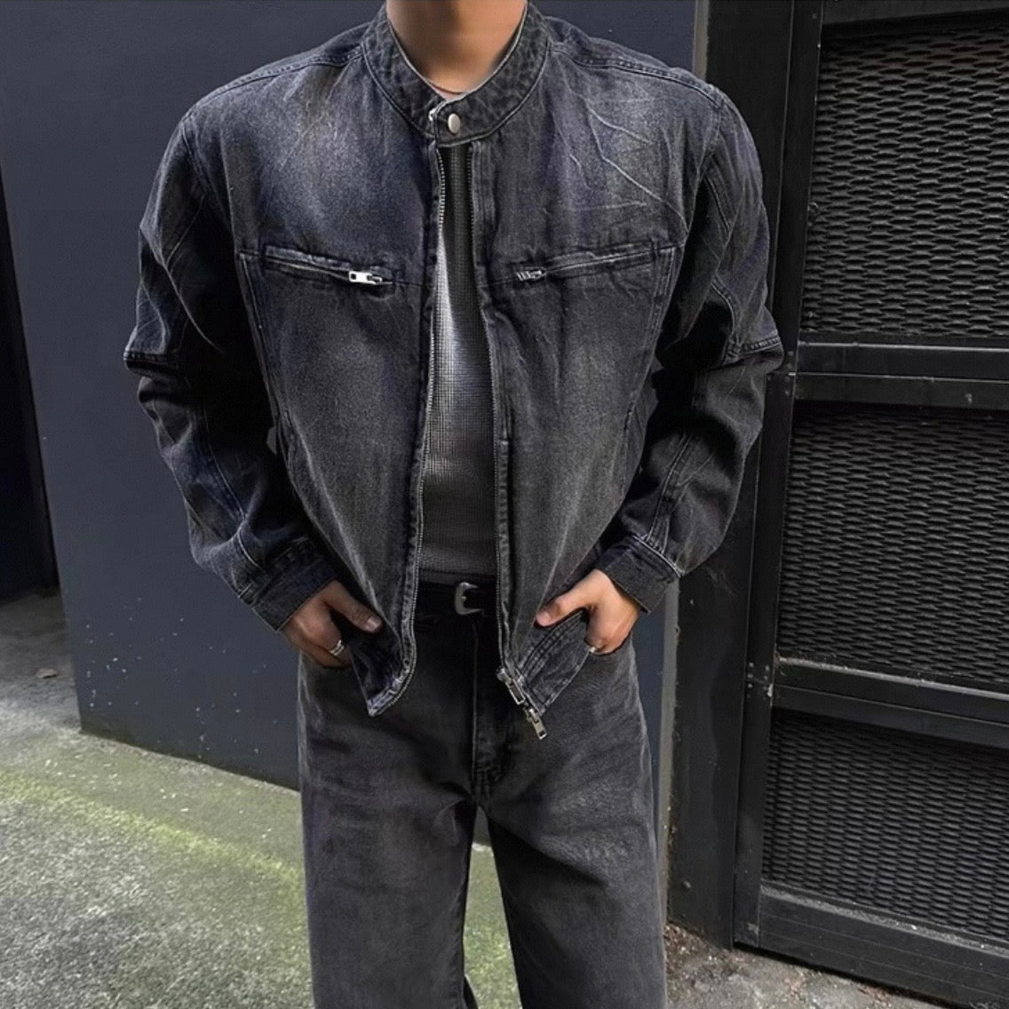 Vintage Wash Collarless Jacket