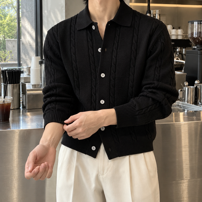 Lapel Twist Pattern Knit Sweater
