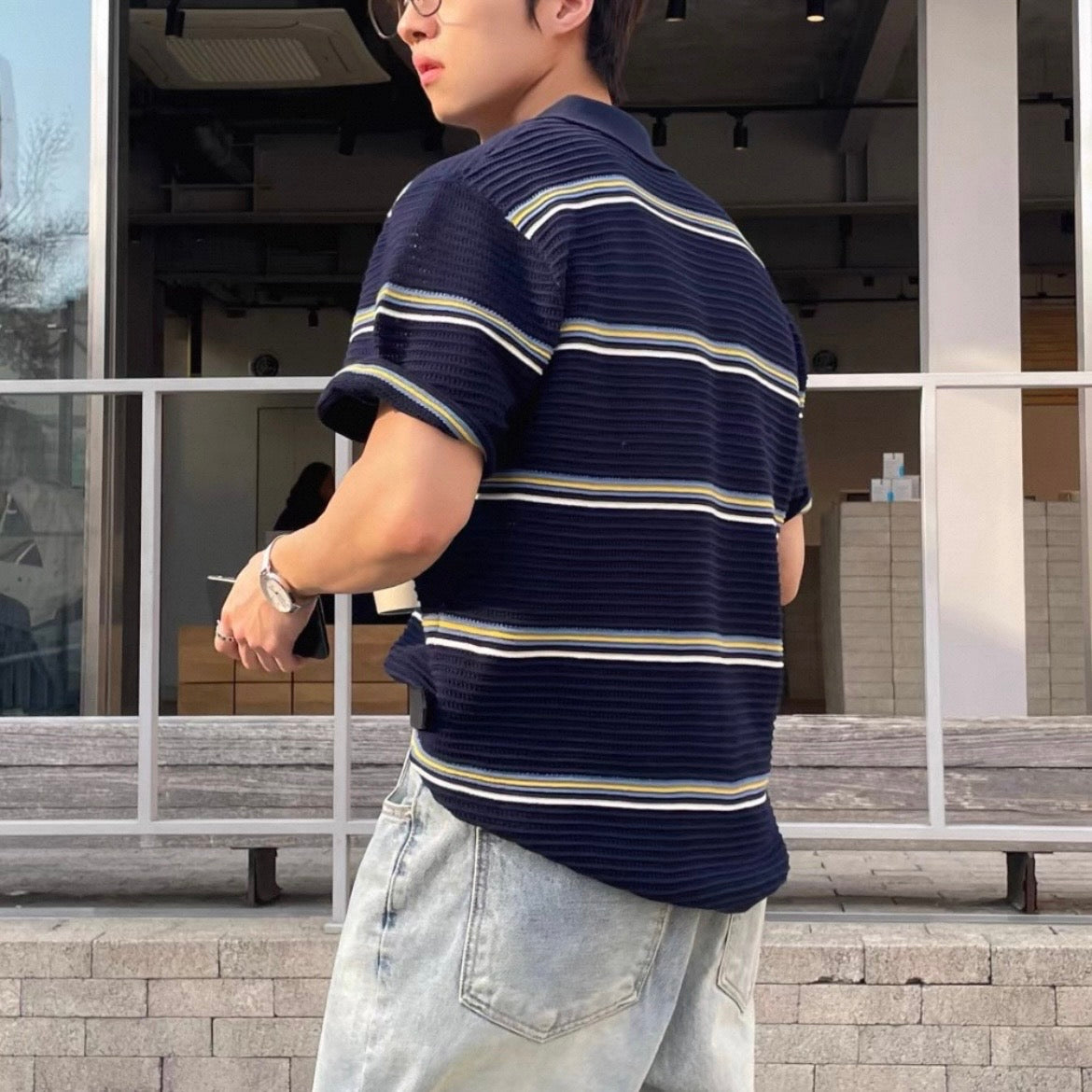 Loose-Fit Color-Block Polo Shirt