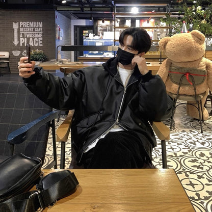 Trendy Hooded Leather Jacket