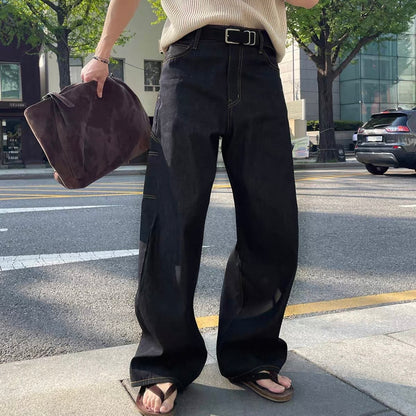 Contrast Stitch Wide Denim Pants