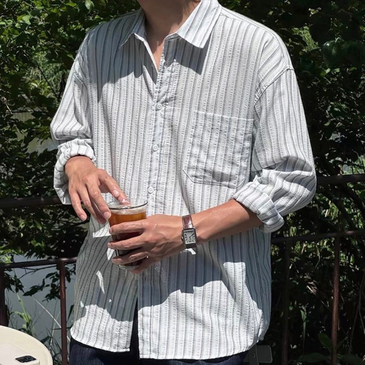 Textured Stripe Relaxed Shirt