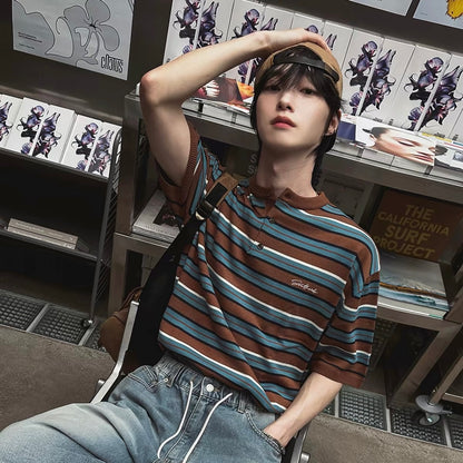 Retro Striped Henley T-Shirt