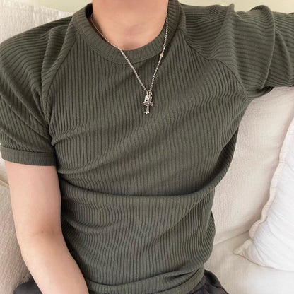 Textured Ribbed Slim-Fit T-Shirt