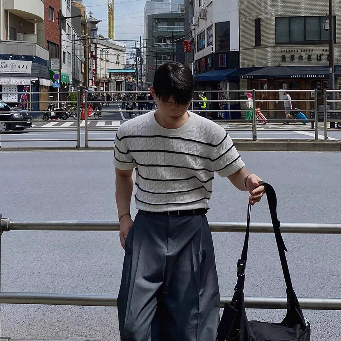 Casual Striped Knit T-shirt