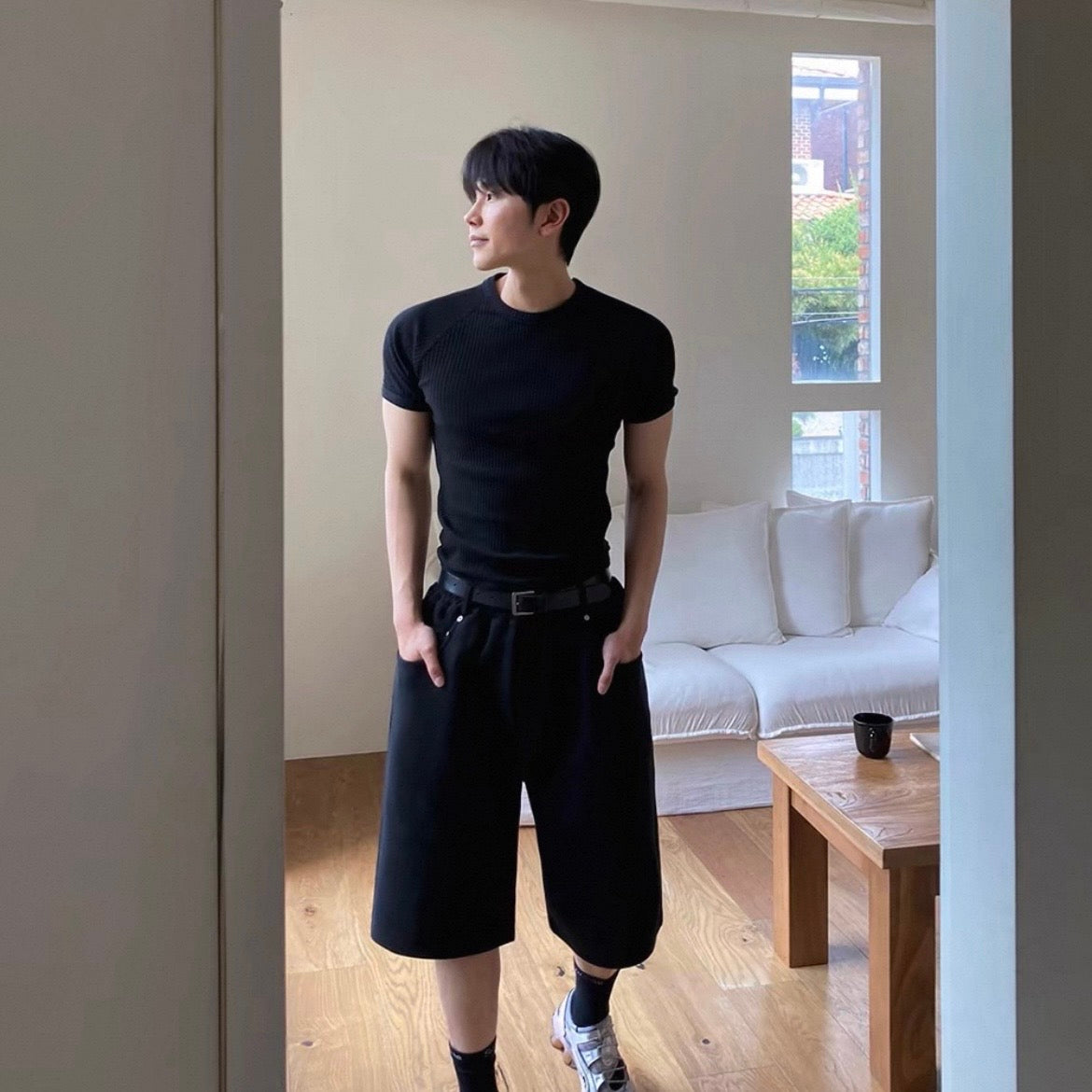 Textured Ribbed Slim-Fit T-Shirt