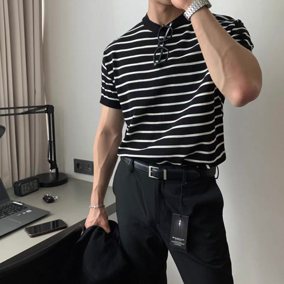 Loose Fit Black Striped Tee