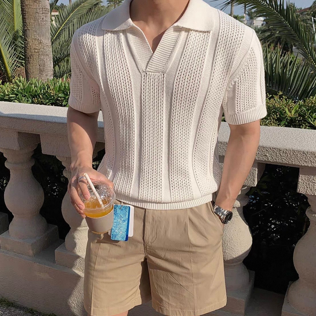 Breathable Knitted Polo T-Shirt