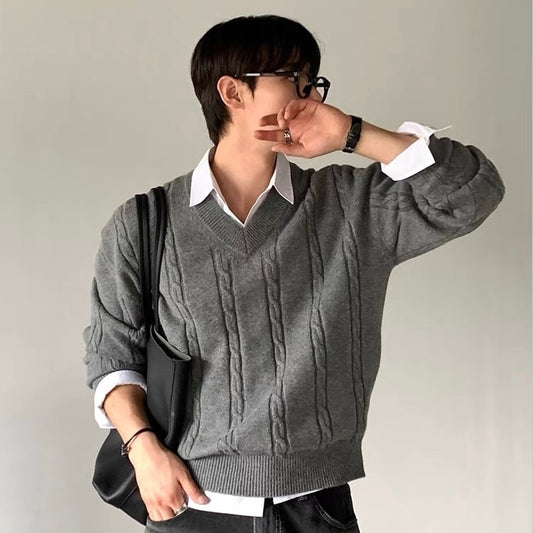 -Kr-V-Neck Twist Sweater