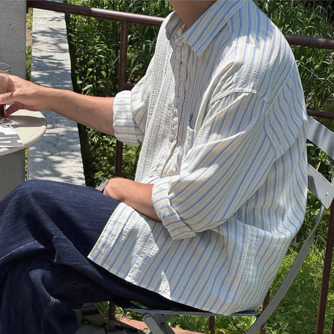 Textured Stripe Relaxed Shirt