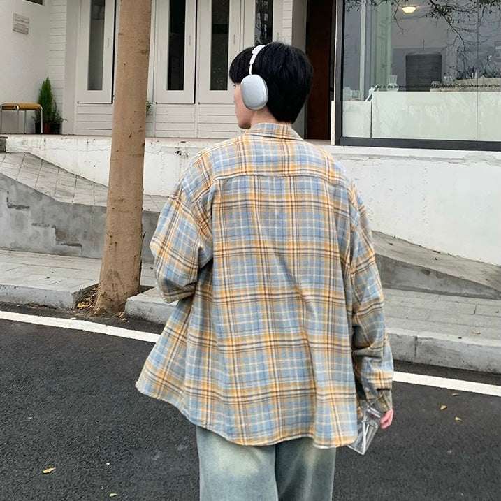 Korean Retro Casual Check Shirt