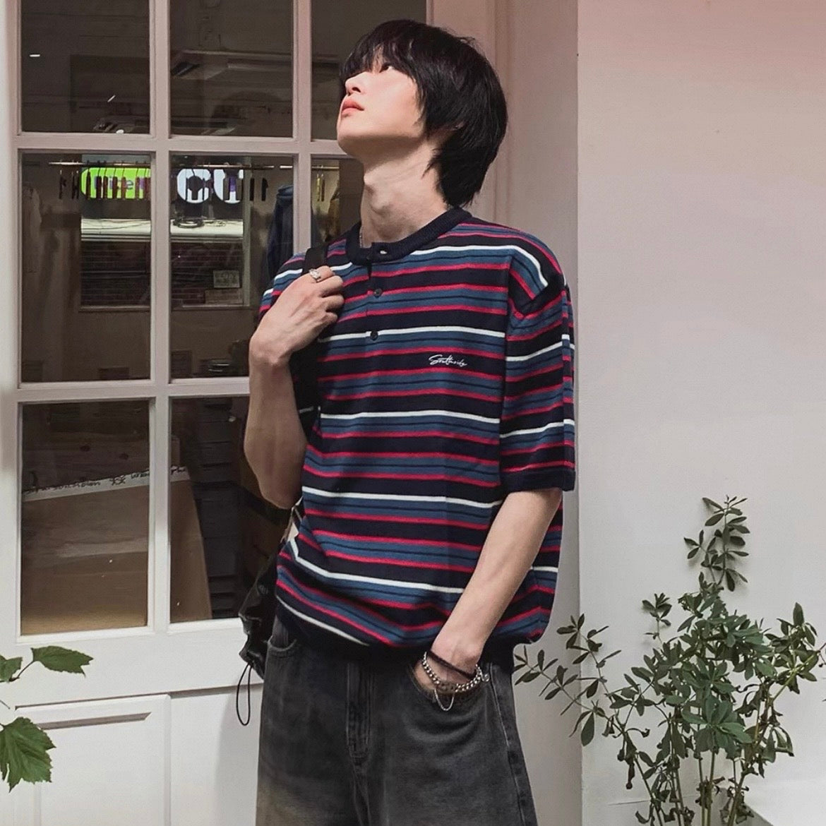 Retro Striped Henley T-Shirt