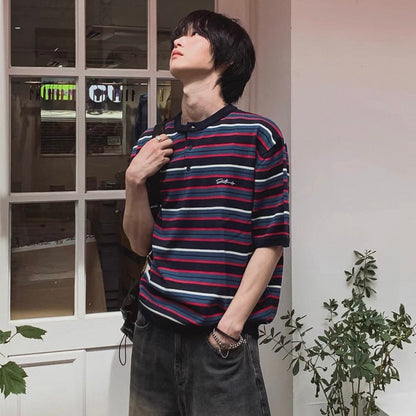 Retro Striped Henley T-Shirt