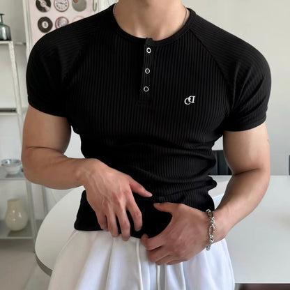 Textured Henley Short-Sleeve T-Shirt