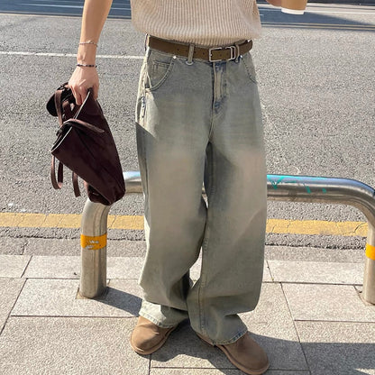 Vintage Wash Wide Denim Pants