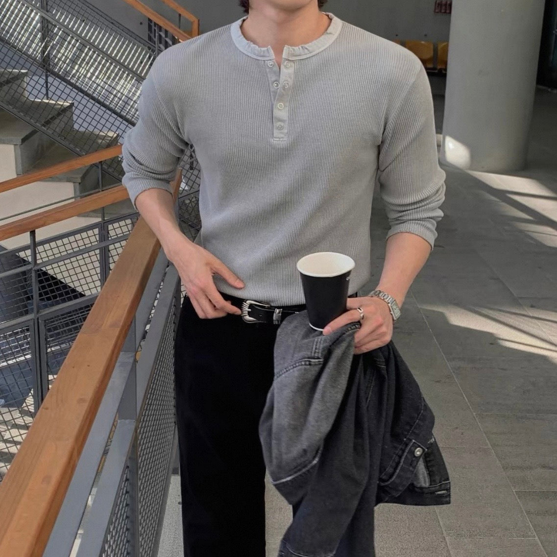 Ribbed Henley Neck Knit