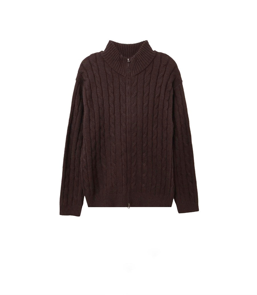 -Kr-Twist Zip Knit Cardigan